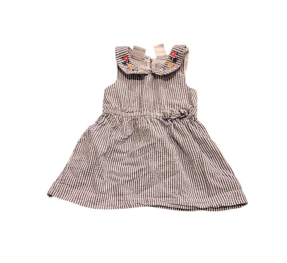 Koala Kids Baby Girl Shirt 12–18M Blue White Stripe Floral Collar Cotton